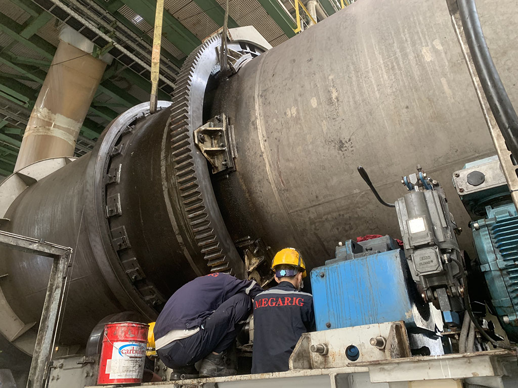 Repair and replace the roller bearings supporting the drying drum